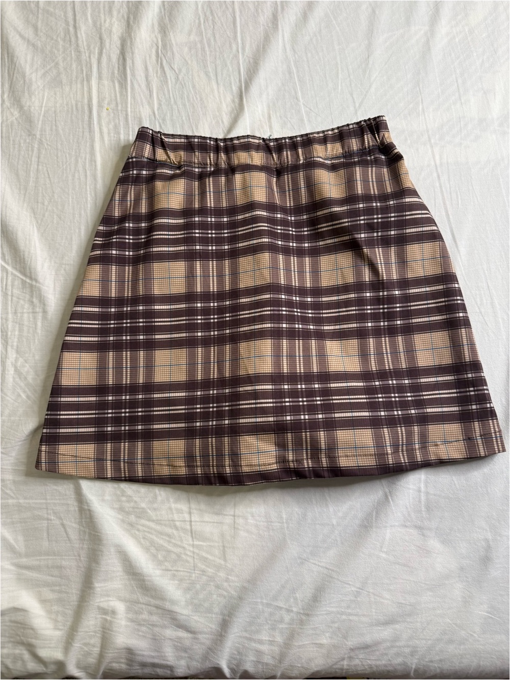 Plaid Mini Skirt in Brown and Cream